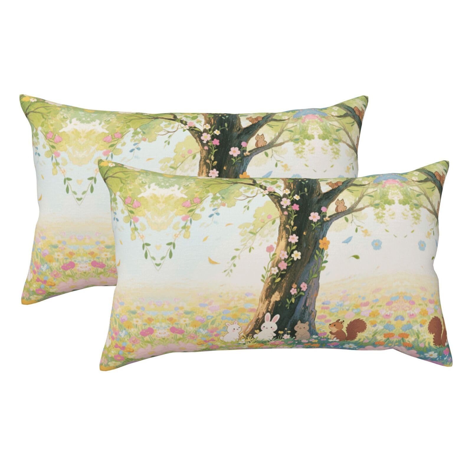 Colorful Watercolor Spring Tree of Life Luxury King Pillowcases Set of 2, Plush Velvet Feel Pillow Covers with Hidden Zipper, Skin & Hair Friendly, 20x36 Inches Pillow Cases for Sleeping Gift