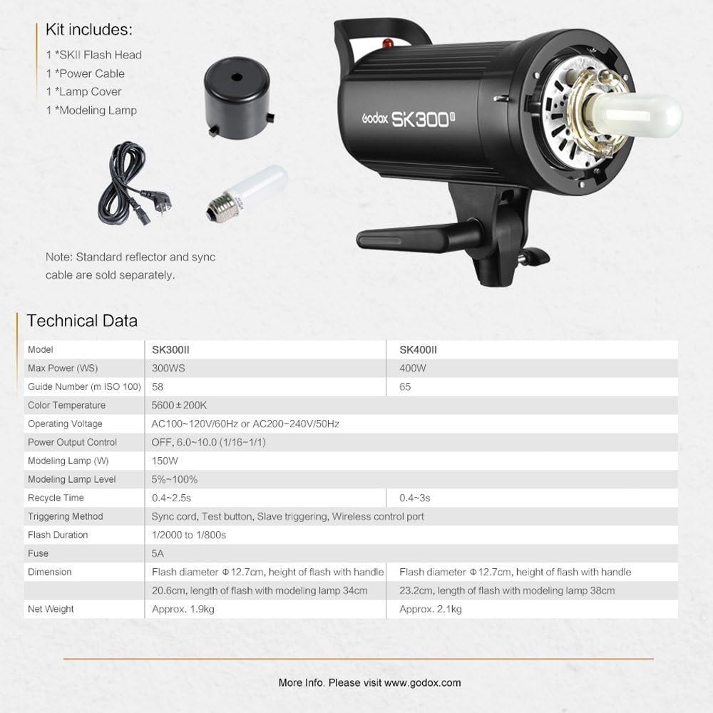 Godox SK400II 2Pcs 800Ws Studio Strobe Flash Monolight Light, Built-in 2.4G Wireless X System, GN65 5600K AC100-120V/60Hz for Studio Shooting, with XT-16 / Softbox / 2M Light Stand / 5-in-1 Reflectors