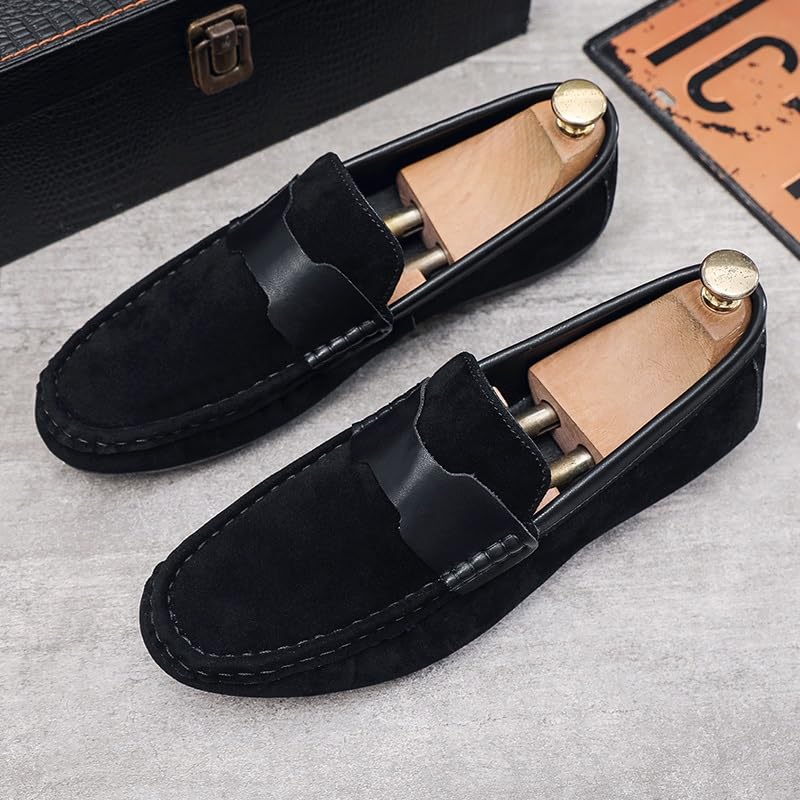 Loafers for Men Round Toe Nubuck Leather Driving Shoes Comfortable Lightweight Flat Heel Fashion Slip-ons3