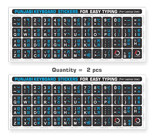 Image of 2 pcs Punjabi Keyboard Sticker English Punjabi Typing Language Sticker for Computer Laptop PC Compatible Fonts Gurbani akhar Gurbani Web lipi, Anmol lipi Font (Sukhmani Asees not Supported)