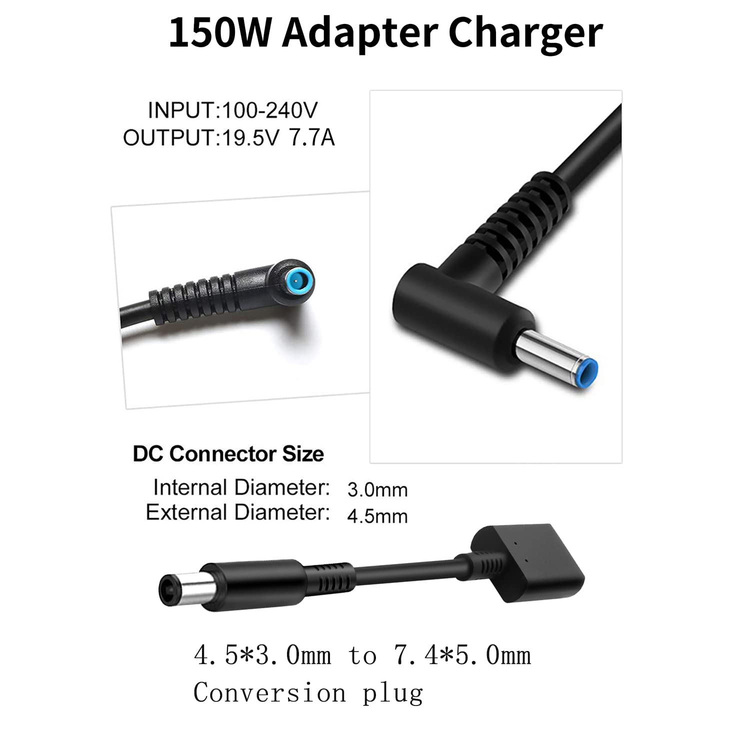 150W 19.5V 7.7A Chargeur Alimentation pour HP OMEN 15 17 Pavilion Gaming 15 17 ZBook Studio G3 G4 G5 G6 G7 G8 Power G7 G8 Fury 15 - Informatique