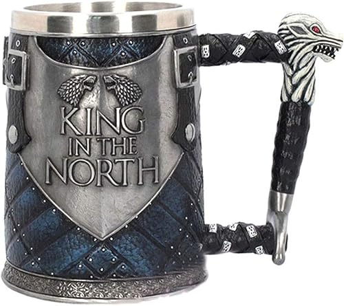 Taza de cerveza personalizada, estilo grabado, taza de cerveza, con cuerno, Dragon King in The North de acero inoxidable, para café, cerveza, tazas