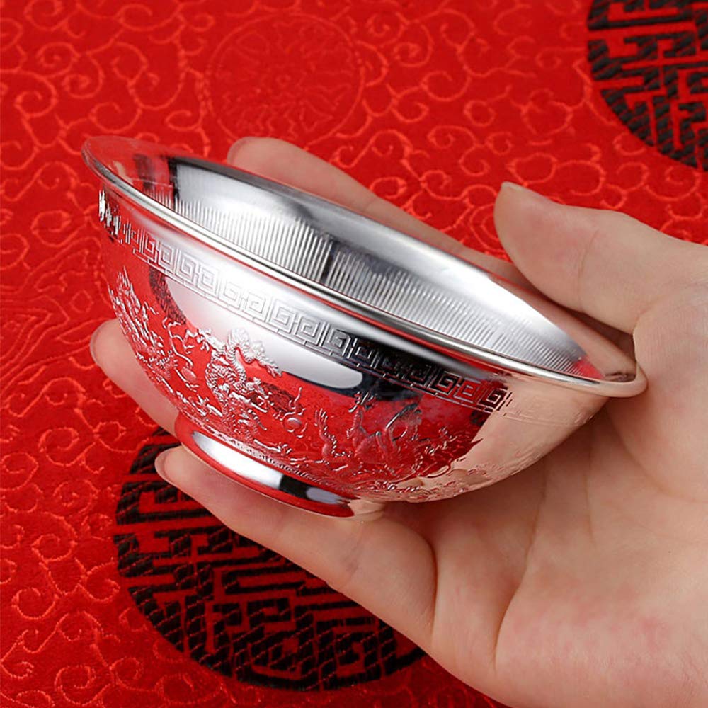 Bol à Grains en Argent Sterling, Bol à Soupe, Riz, Bol à Nouilles instantané, Bol de Dessert de la Salade, à la Main, modèle de Pivoine, approprié comme Cadeau