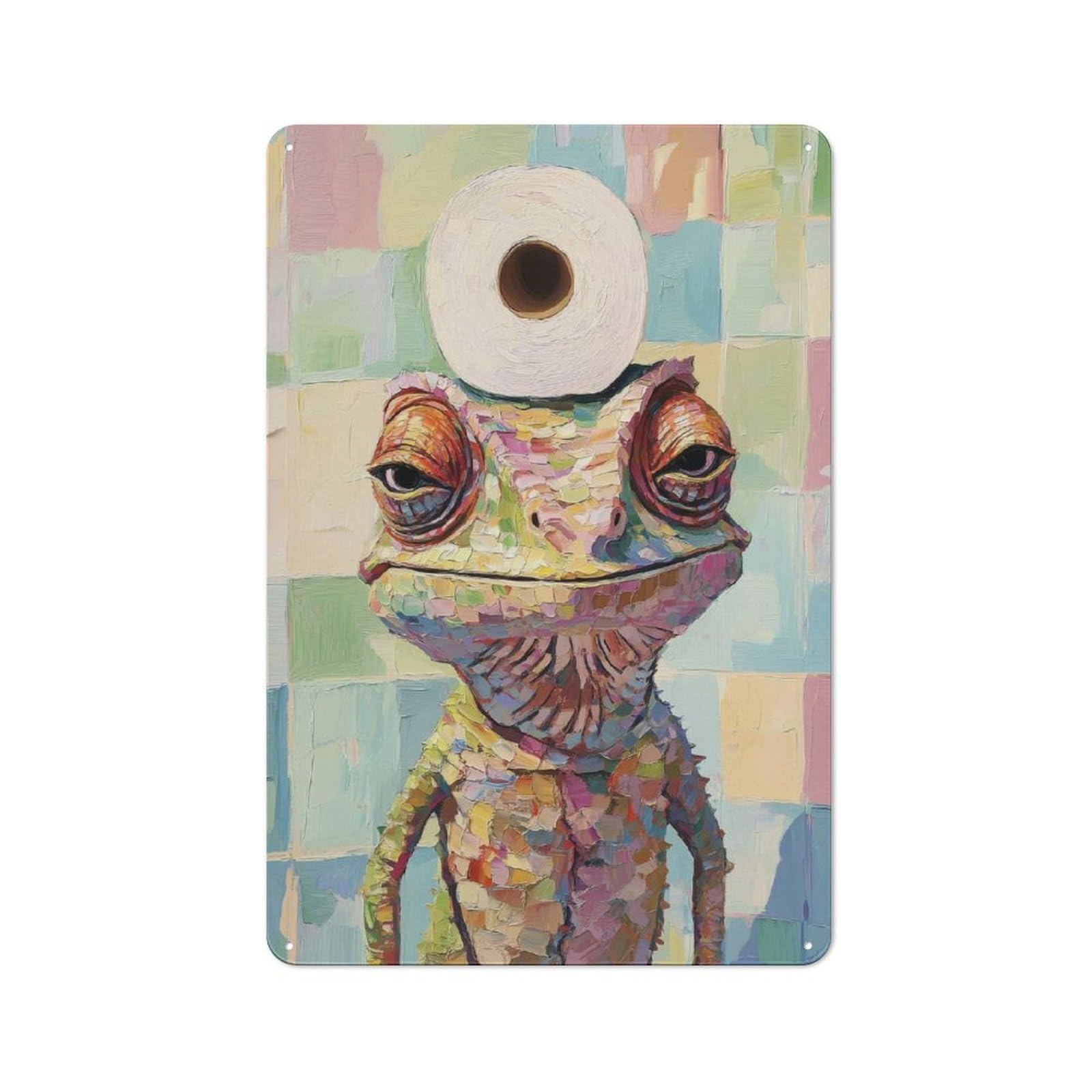 Junmoney Lizard With Toilet Paper Tin Sign 30X20cm With For Hallway Wall, Vintage Decor, For Home Interiors, Feature Walls And Decorative Displays
