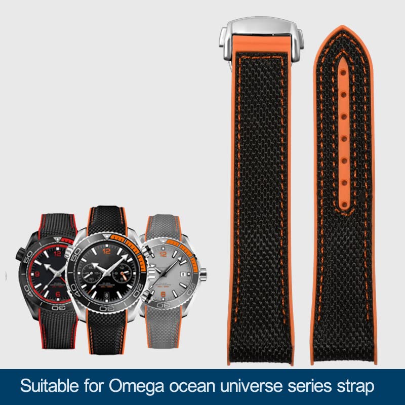 Bracelet montre silicone nylon résistant orange pour Omega Seamaster - 7