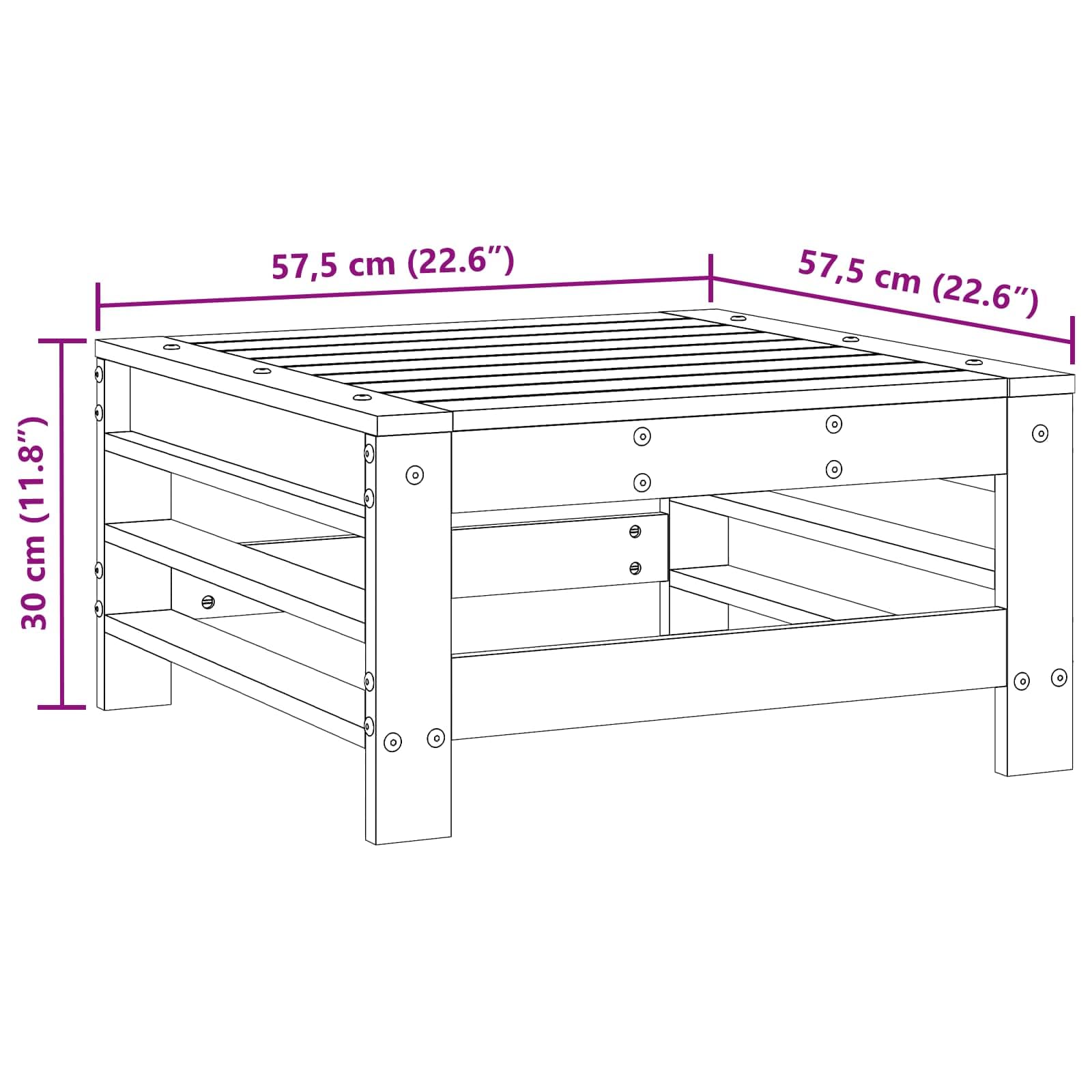 Reposapiés de jardín de madera maciza de pino, módulo de asiento modular, sofá de jardín, taburete para terraza y jardín, 57,5 x 57,5 x 30 cm, suelo de cera, madera de pino