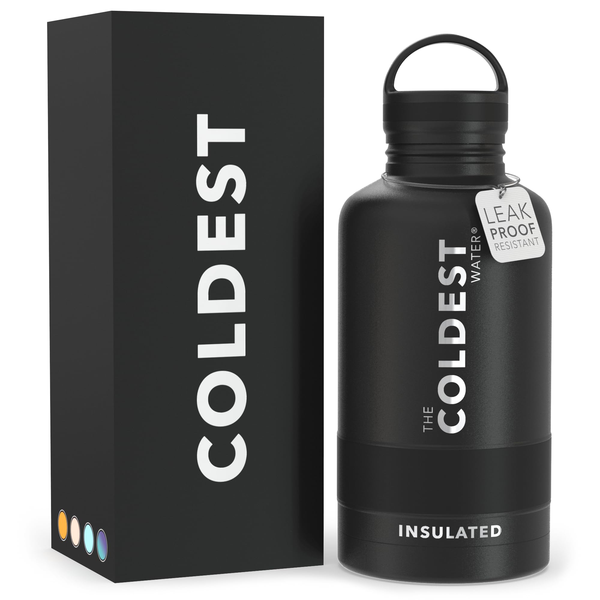 The Coldest Water Insulated Bottle with Handle Lid | Leak Proof, Insulated Modern Stainless Steel, Double Walled, Sport Thermos Bottles, Metal Flask | 64oz