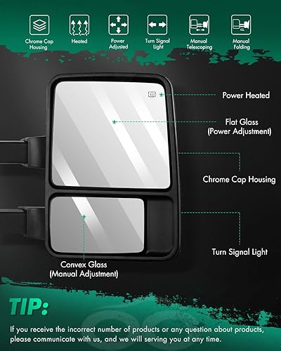 Miniatura 2 de SCITOO Espejos de remolque compatibles con Ford 2008-2016 para F250 F350 F450 F550 Super Duty Pickup Truck Mirrors Power Adjusted Heated Turn Signal