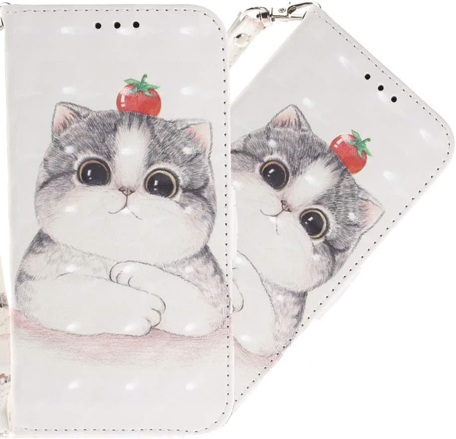 HMTECH Carcasa Xiaomi Redmi Note 8 Pro,Funda Xiaomi Redmi Note 8 Pro Pintura de 3D Dibujo Carcasa de Tipo Libro Ranuras para Tarjetas de Soporte y Solapa con Cierre magnético Case,TX Tomato Cat