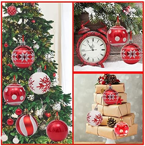 Pkila 42pcs Christmas Ball Decorations with Strings, Red Christmas Tree Decorations Set, Red and White Christmas Baubles, Matte & Glitter Hanging Ornaments Balls for Xmas Tree, Wreath, Garland