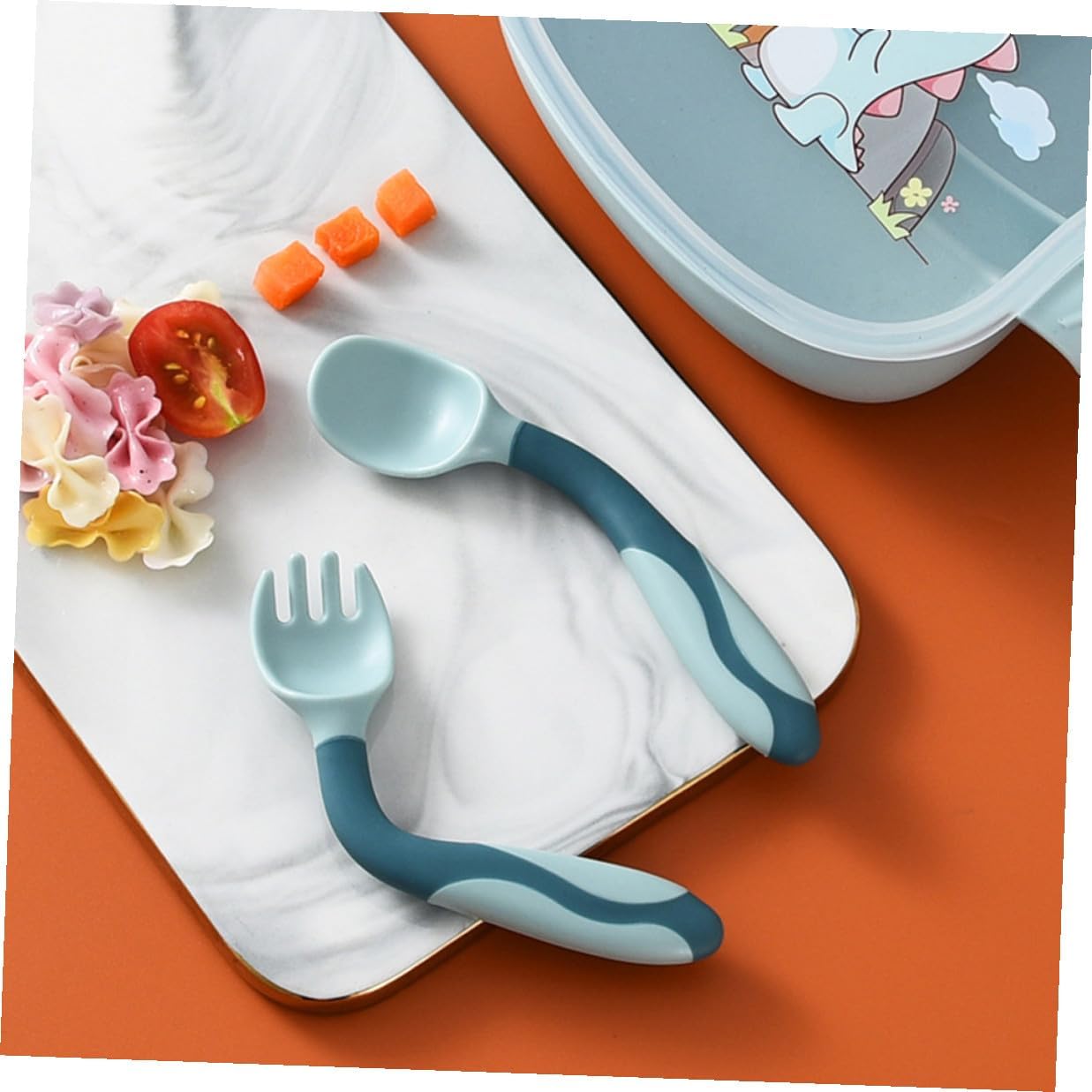 2 Sets Utensils Silicone Training Spoons and Forks with Flexible Bendable Design Non-slip Handle for Self-feeding Pink and Blue