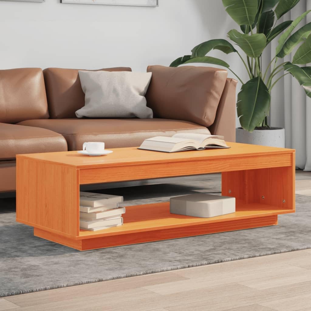 Table basse en pin massif stable pour ranger votre salon