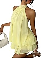Verdusa Women's Chiffon Halter Drop Waist Ruffle Mini Dress - Wedding Guest, Brunch, Summer Party Outfit