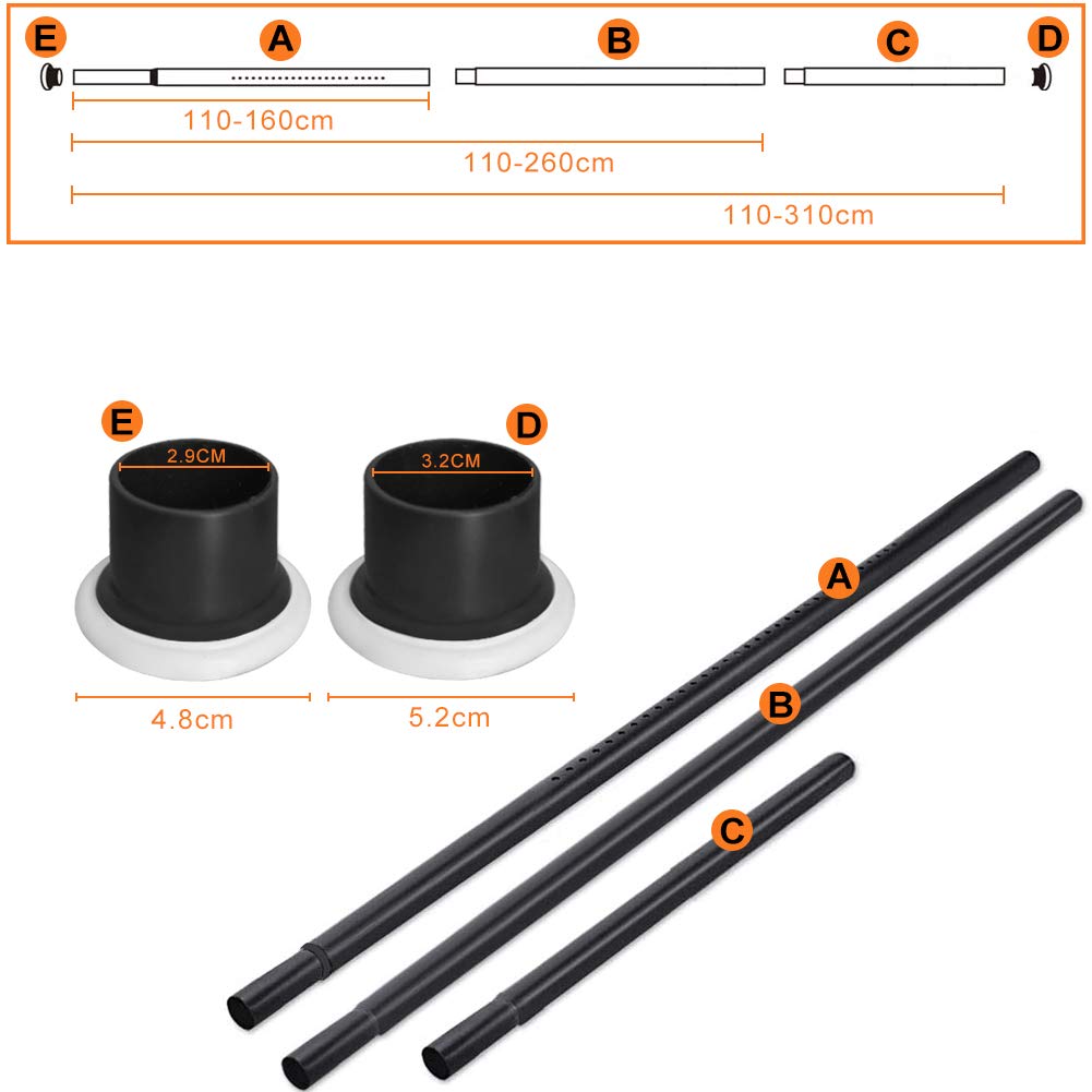 Asta Telescopica BAILEY JO In Acciaio Inox 260-310 Cm – Appendiabiti E Tenda Doccia Senza Fori, Carico Max 15 Kg, Nero, Per Bagno, Armadio, Balcone E Giardino