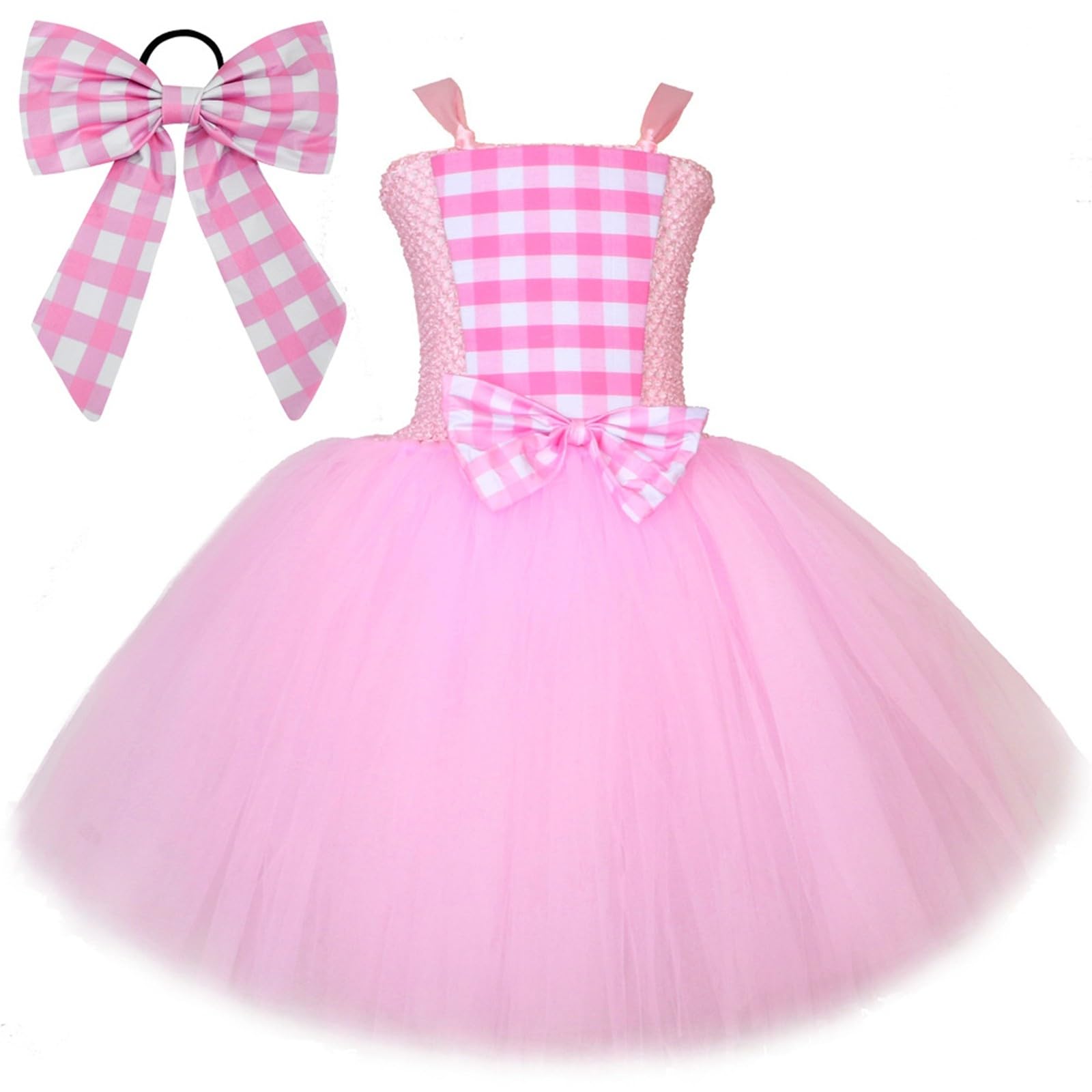 Prinzessin Kostüm Mädchen Partykleid Elegantes Rosa Karo Trägerkleid Mit Haarschmuck Für Mädchen Perfekt Für Den Festlichen Auftritt Und Die Märchenhafte Faschingsfeier Geeignet Kleine B