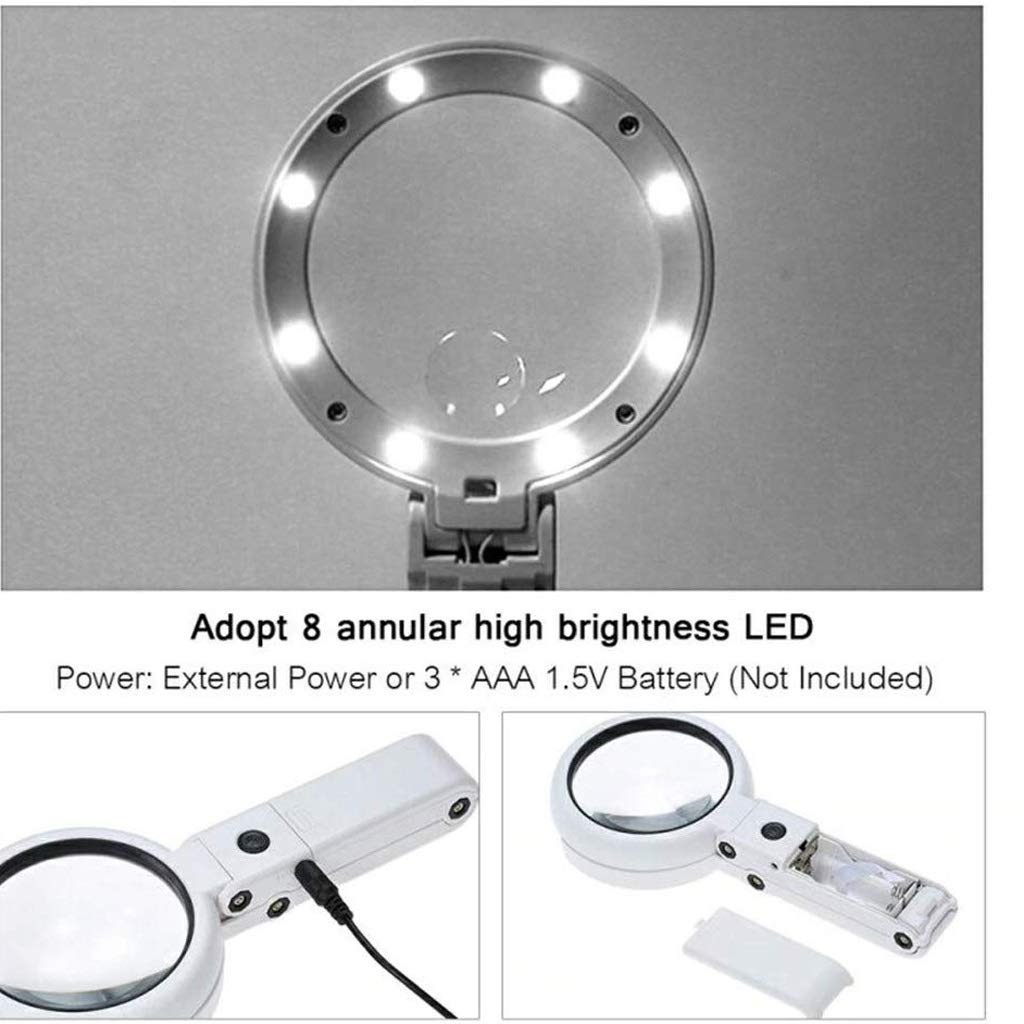 Optische Leuchtlupe, 5- bis 11-fache Vergrößerung, 8 LEDs, USB-Ladefunktion