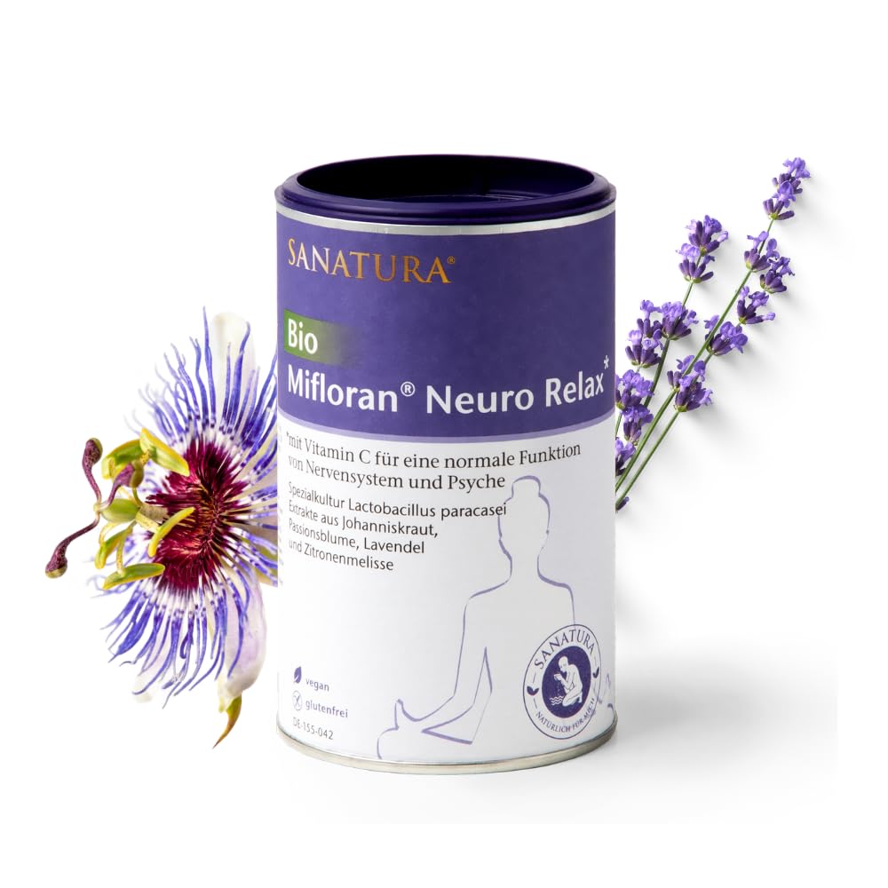 Sanatura Bio Mifloran Neuro Relax - Darm-Hirn-Balance, für Psyche & Nerven - u.a. mit Lactobacillus paracasei, Johanniskraut Extrakt, Passionsblume für mehr Entspannung
