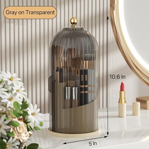 Organizador de brochas de maquillaje con tapa a prueba de polvo y resistente al agua Organizador de brochas de maquillaje transparente giratorio de