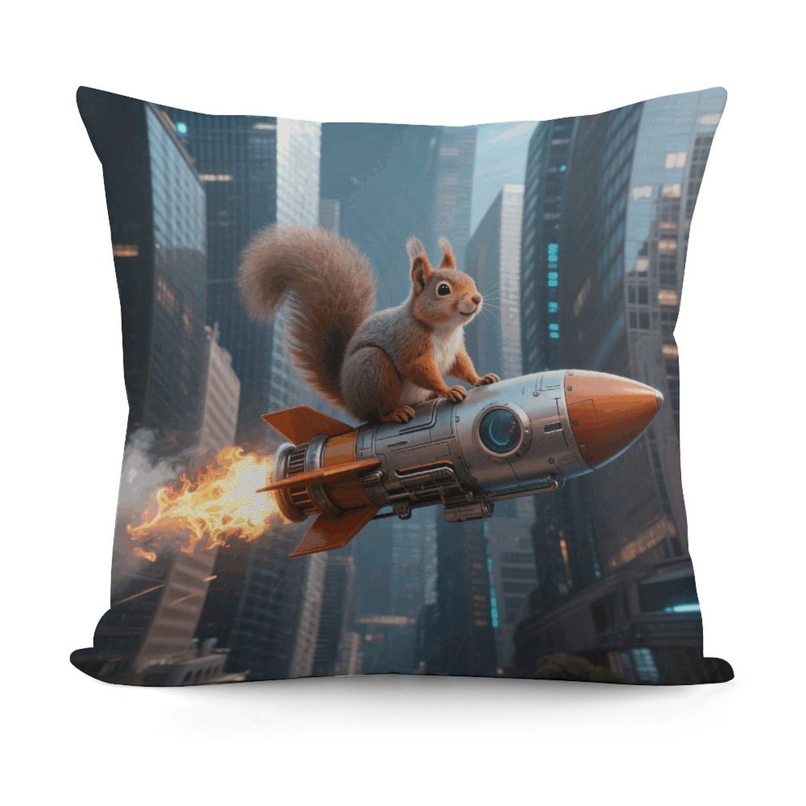 VstaDank Rocket Squirrel Pillow Cover with Invisible Zipper Square Throw Pillowcase Plush Couch Sofa Pillow Case 18x18 Inch Decorative Throw Cushion Covers for Sofa Living Pillowcover