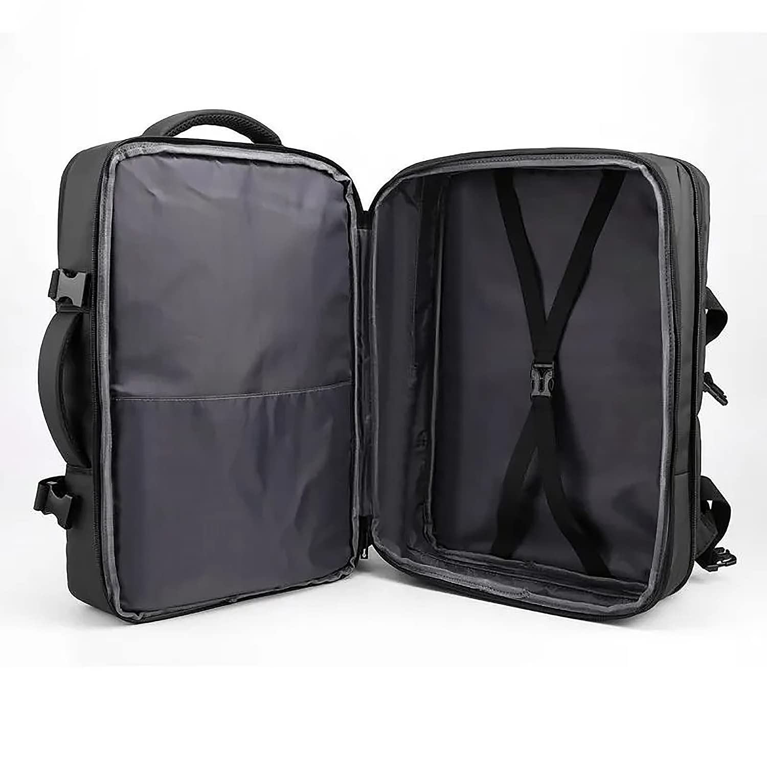 IBK Zaino da Viaggio Bagaglio a mano, porta PC Portatile Laptop Notebook Computer, Tessuto Impermeabile, con Caricatore USB, Uomo Donna Lavoro Ufficio Scuola, Grigio Nero