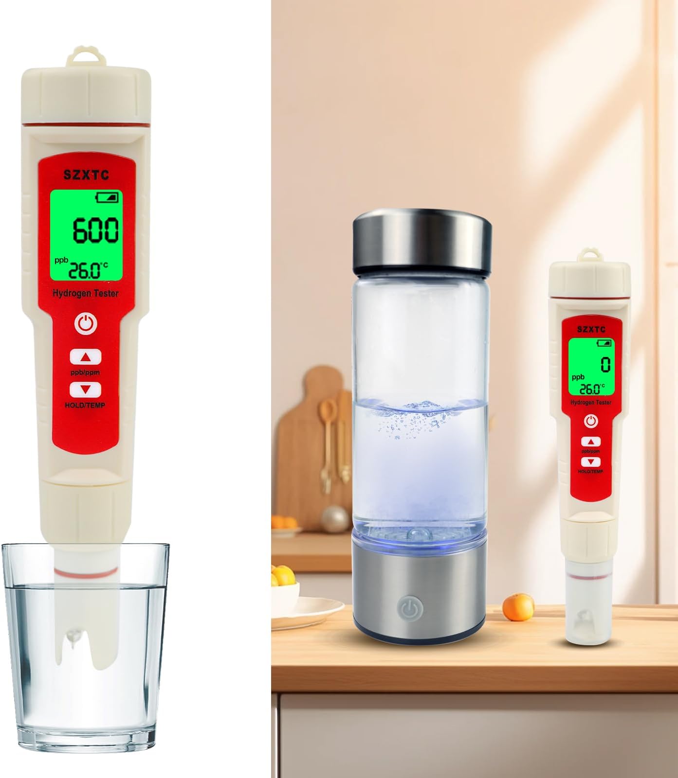 Hydrogen Water H2 Tester for Hydrogen Water Bottle, Hydrogen Test Pen for Hydrogen Water Bottle Generator Machine, Accurate Hydrogen Water PPB/PPM Meter with Temp