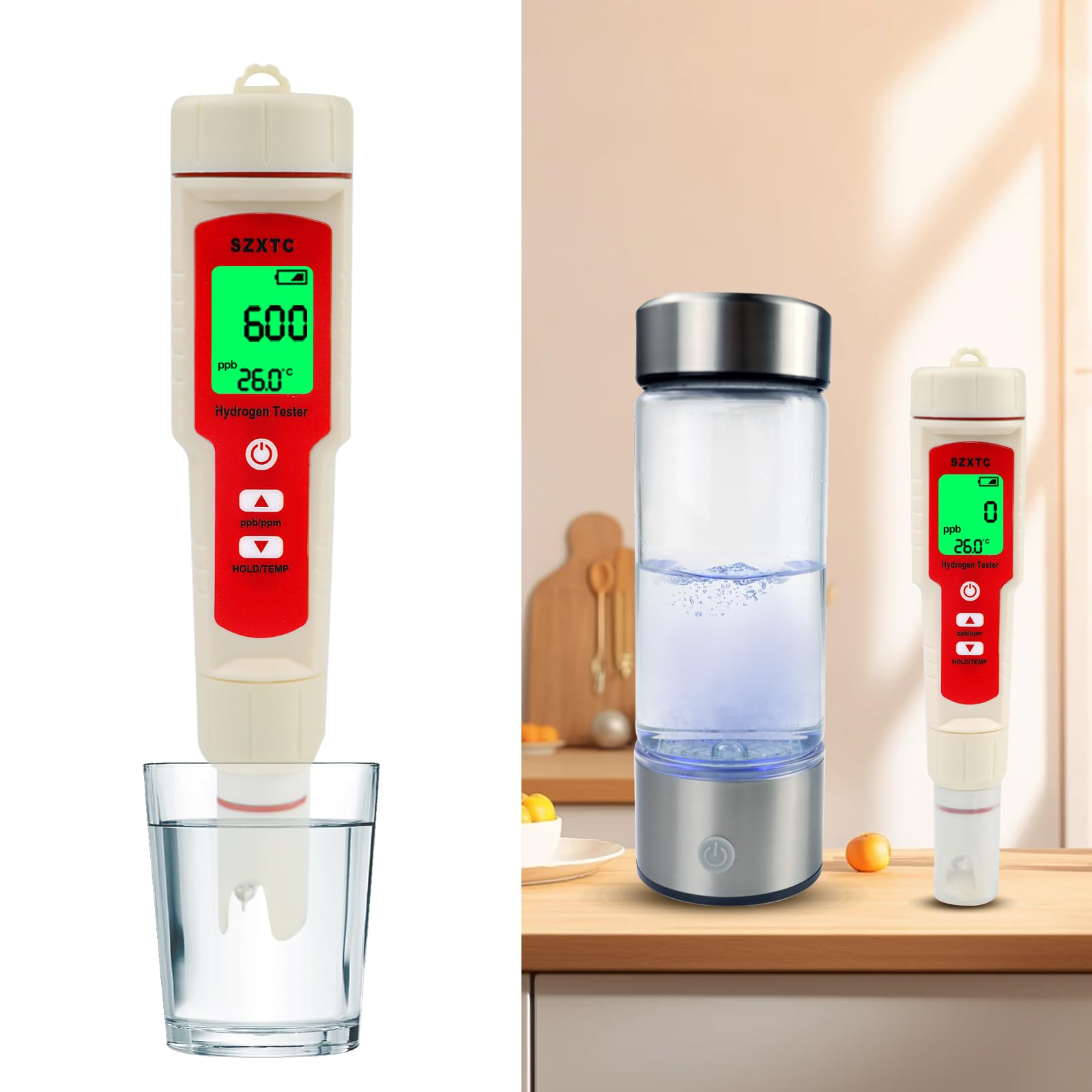 Hydrogen Water H2 Tester for Hydrogen Water Bottle, Hydrogen Test Pen for Hydrogen Water Bottle Generator Machine, Accurate Hydrogen Water PPB/PPM Meter with Temp