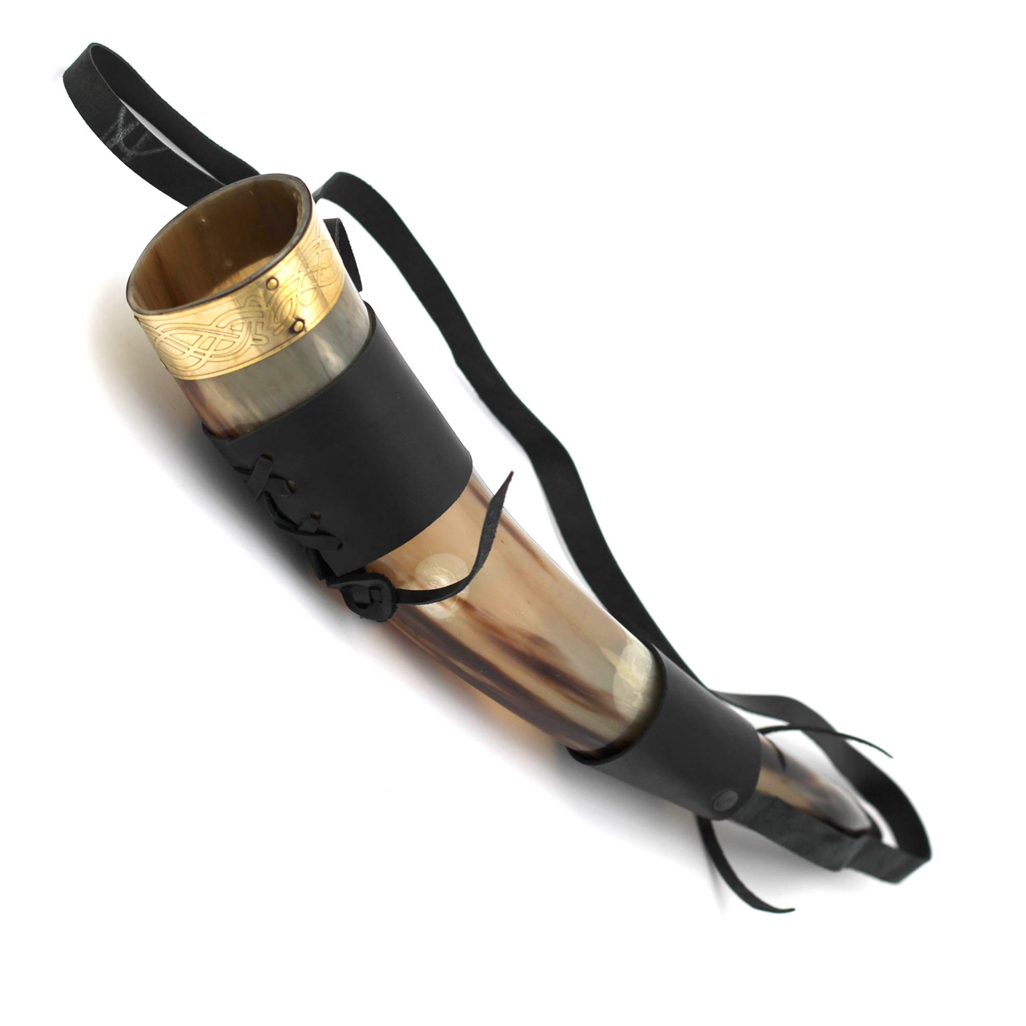 REPLICARTZGenuine Handcrafted 18oz, Natural Viking Drinking Horn with Leather Shoulder Strap for Beer Wine Ale and Mead Champagne