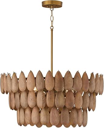 Capital Lighting 354441LW Ravi Artisan Handcrafted Mango Wood Pendant Ceiling Light, 4-Light 240 Total Watts, 14" H x 25" W, Light Wood and Patinaed Brass