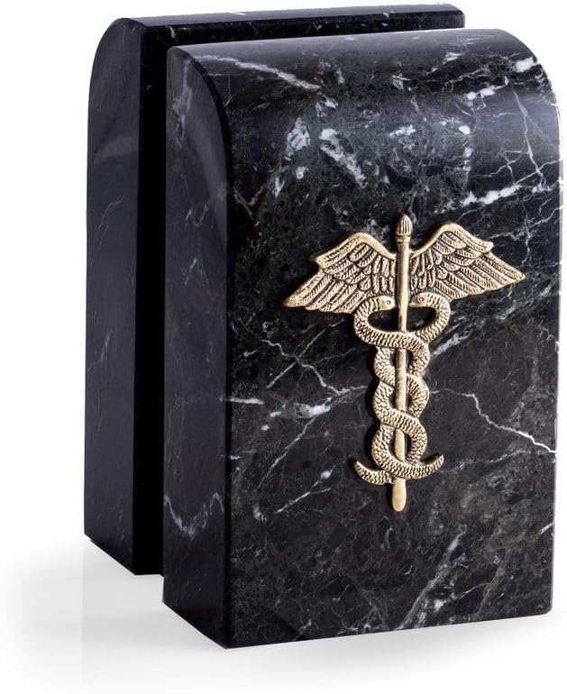 Marble Medical Caduceus Emblem Doctor Bookends