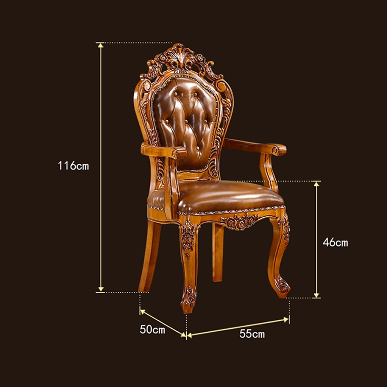 YRYRYW Sedia per Il Tempo Libero in Pelle retrò, Sedia da Pranzo Americana intagliata in Legno massello con braccioli, comode sedie da Ufficio per la casa, Sedia da scrivania Household faucets