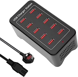 50W 10-Port USB Charging Station - Desktop Charger Hub for Multiple Devices, Compatible with iPhone 12/13/14/15 and Samsung S24/S23/S22