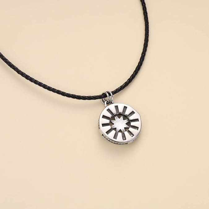 GAVU Men's Stainless Steel Compass Necklace, Crystal Beaded Necklace for Men