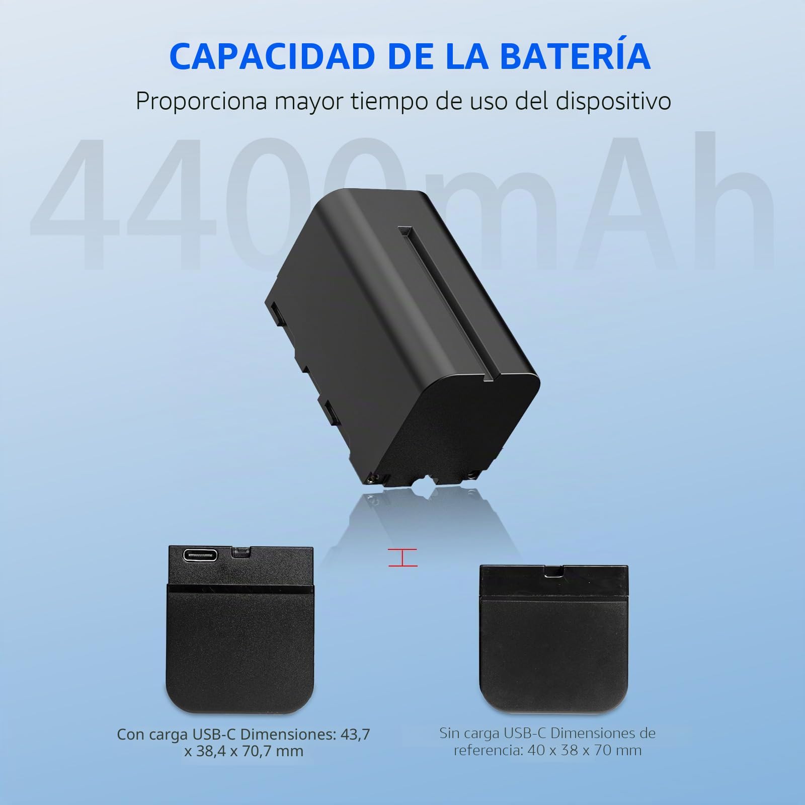 FEELWORLD NP-F750 4400mAh batería de Repuesto para NP-F970 F960 F950 F770 F750 F570 F550, USB-C Carga rápida Recargable para luz LED, Monitor de cámara, transmisión inalámbrica