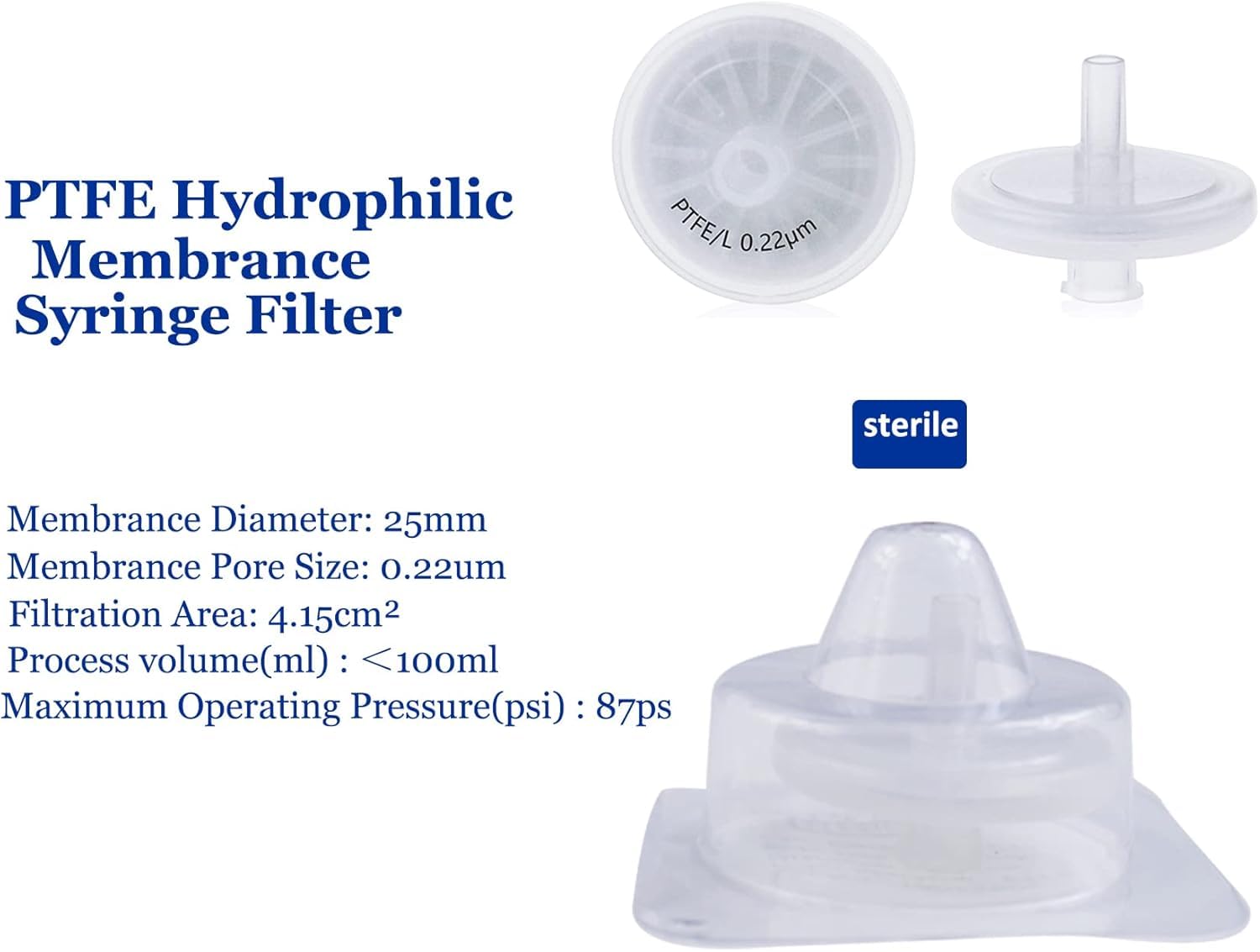 20 Pezzi PTFE Filtro per Siringa Sterili 25 mm diametro 0,22 μm Dimensione dei Pori, Filtro ad Ago HPLC e GC, Filtrazione di Laboratorio ad Alto Rendimento