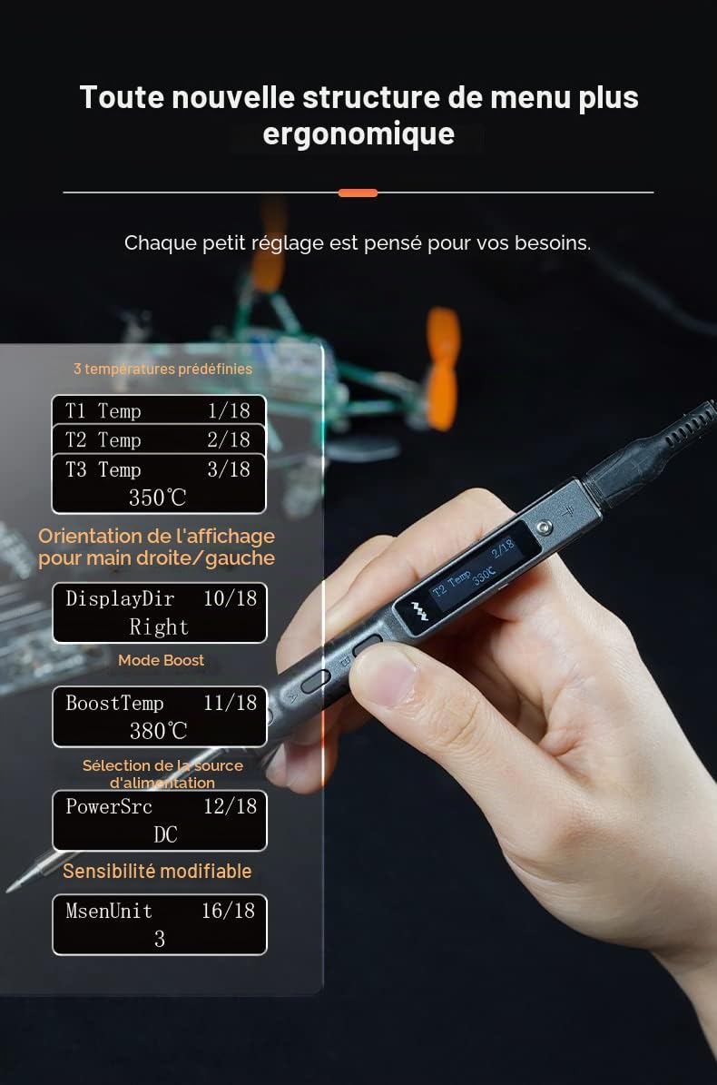 MINIWARE TS101 Fer à souder Appareil de soudage BC2 Tips Portable Digit DC5525 USB-C 90W Température réglable 50-400℃ Original Digital OLED Programmable