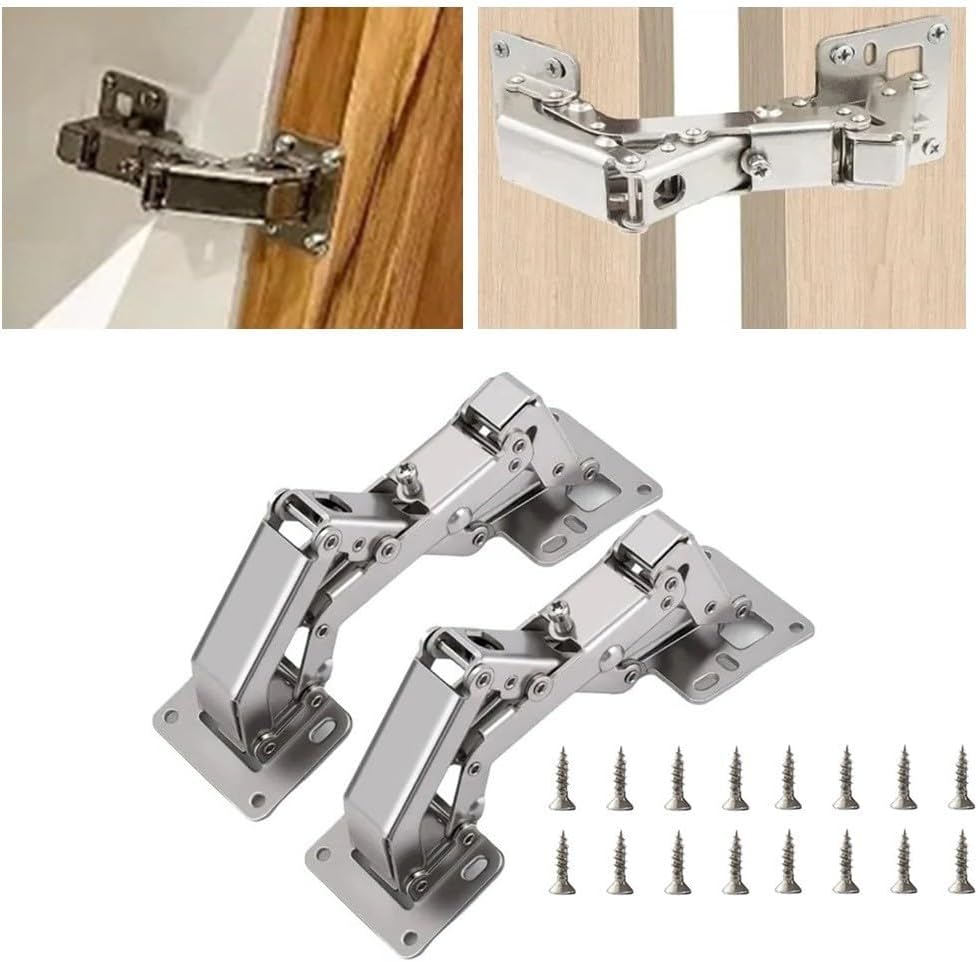 2 Pack 175 Degree Concealed Cabinet Hinges, Stainless Steel Adjustable Full Overlay Style Heavy Duty Door Hinges for Kitchen Cupboard Furniture