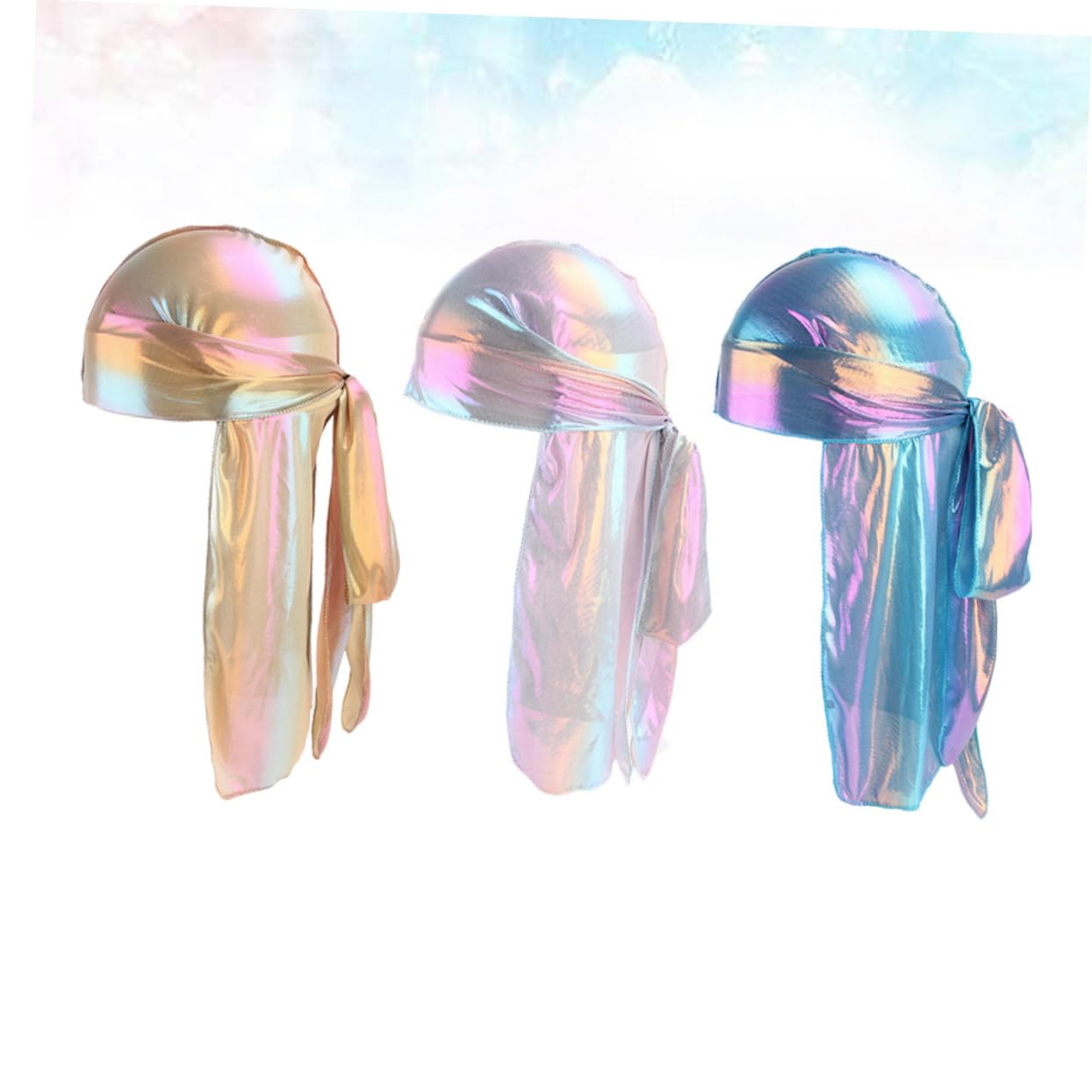 LIFKOME 9piezas Turbante Mujer De Tela Simulada De Seda Reflejada Para Casa y Exterior Azul y Dorado