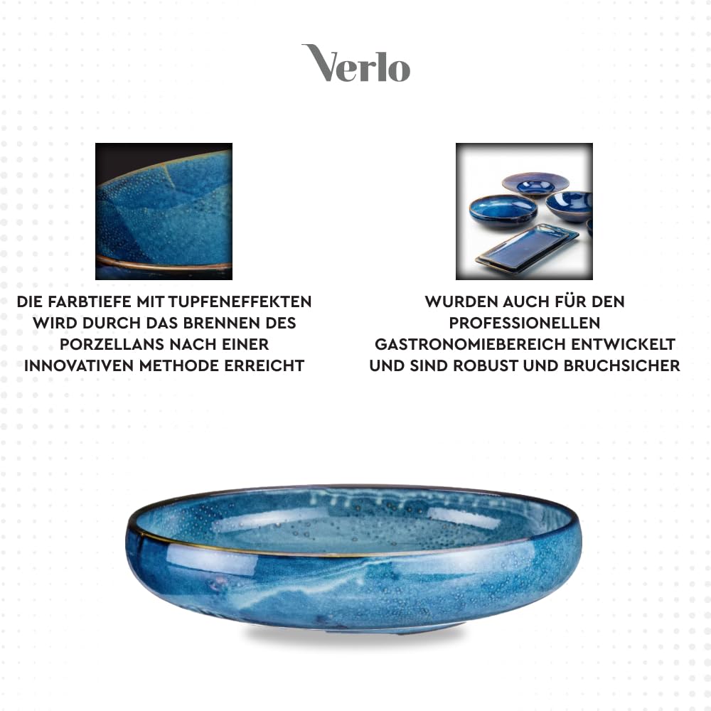 Verlo DEEP Blue Bowl schüssel 34 cm Salatschüssel Dessertschalen Servierschale Müslischalen aus hochwertigem Porzellan