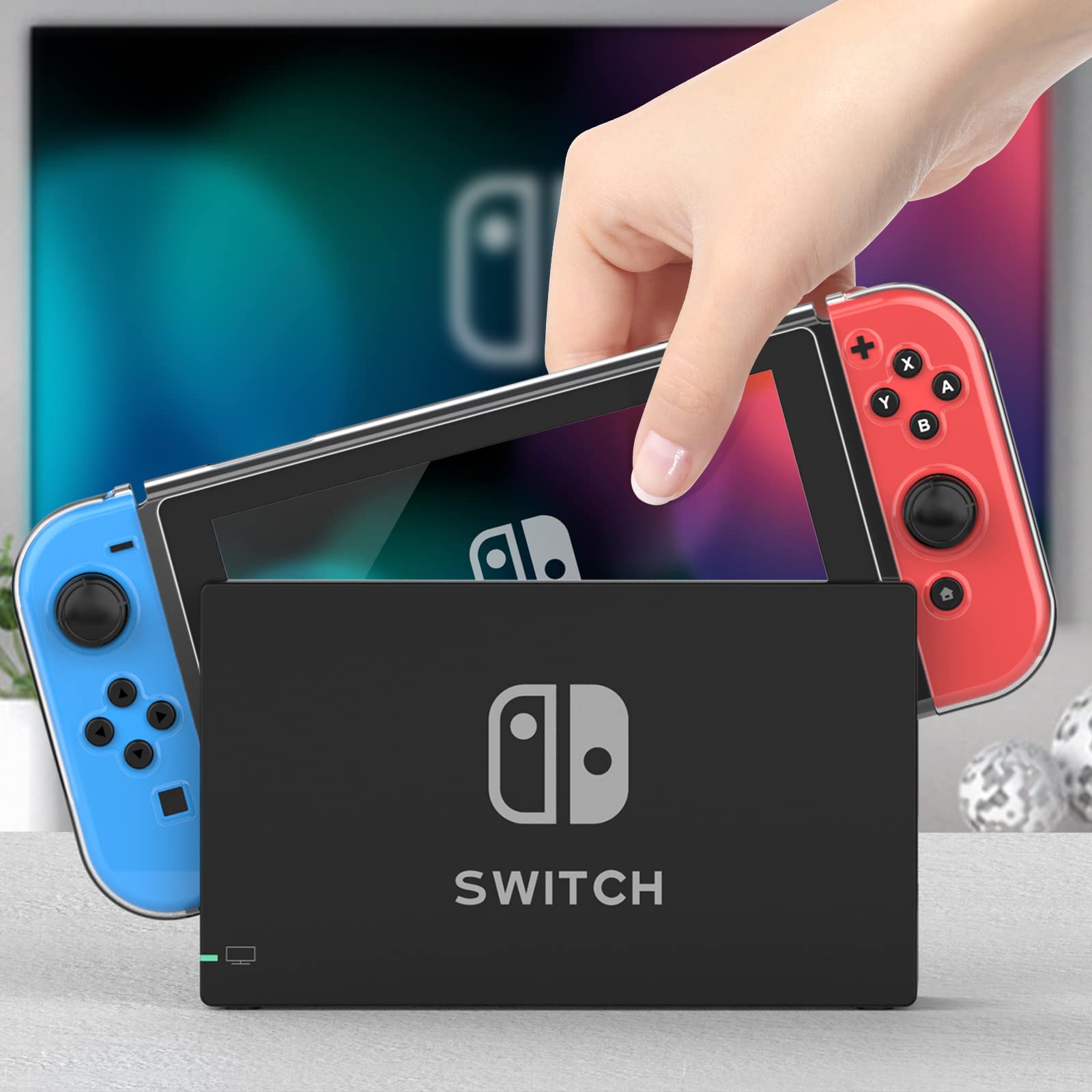 HEYSTOP Schutzhülle kompatibel mit Nintendo Switch mit Displayschutzfolie aus Hartglas, 6 Griffen, stoßdämpfend und kratzfest