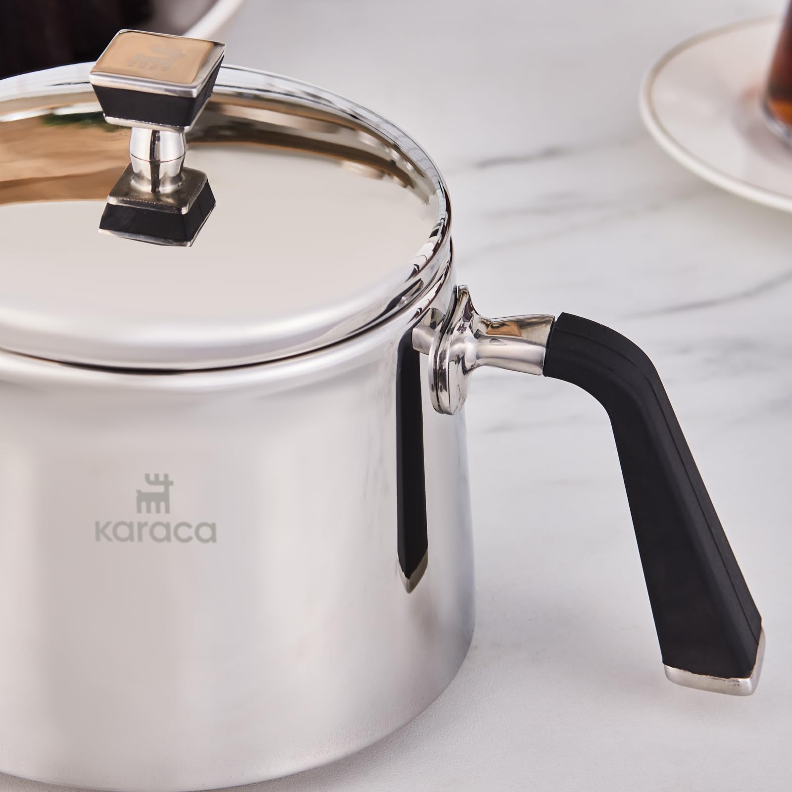 Karaca Fiona Schwarzes Türkisches Teekannen-Set, Induktionsgeeignet, 1L Teekanne & 2L Teekessel aus Edelstahl, Spülmaschinenfest, Türkische Teekanne, Teekocher, Tea Maker, Caydanlik, Demlik