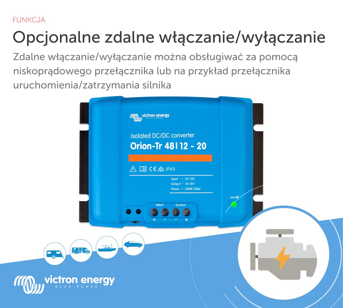 Victron Energy Orion-Tr IP43 48/12-Volt 20 amp 240-Watt Konwerter DC-DC, Izolowany