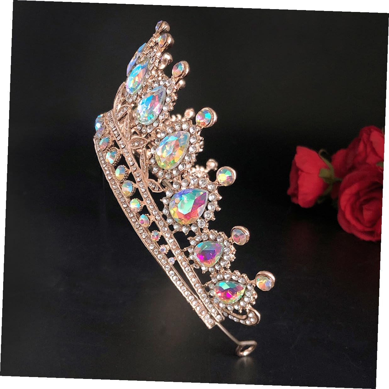 Colorful Rhinestones Tiara Crown for Women, Party and Bridal Headpiece, Gold Tone Festive Princess Circlet, Costume Accessory for Wedding and Celebrations