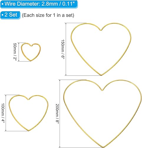 Miniatura 2 de PATIKIL Juego de anillos atrapasueños, 2 juegos de 4 tamaños de metal en forma de corazón, corona de macramé, aro floral para decoración de Navidad,