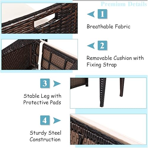 Miniatura 6 de FEER Juego de 3 muebles de ratán para patio al aire libre, ahorro de espacio, cubierta de jardín con cojín, resistente a la intemperie, apto para