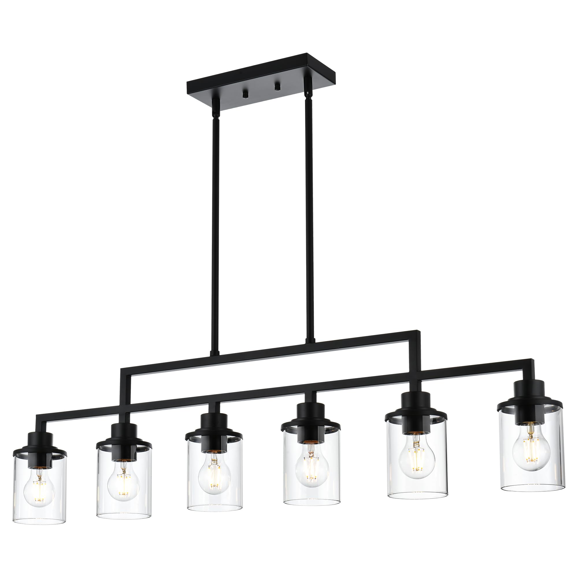 MILUCES 43.3" Kitchen Island Lighting, 6-Light Dining Room Light Fixture,Black Chandelier Farmhouse Linear Pendant Lighting for Kitchen Island Dining