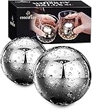 Whiskey Balls Reusable Stainless Steel Metal Ice Sphere Cubes Beverage Chilling Rocks Whiskey Stones for Red Wine, Bar Beer, Scotch, Vodka Drinks Set of 2