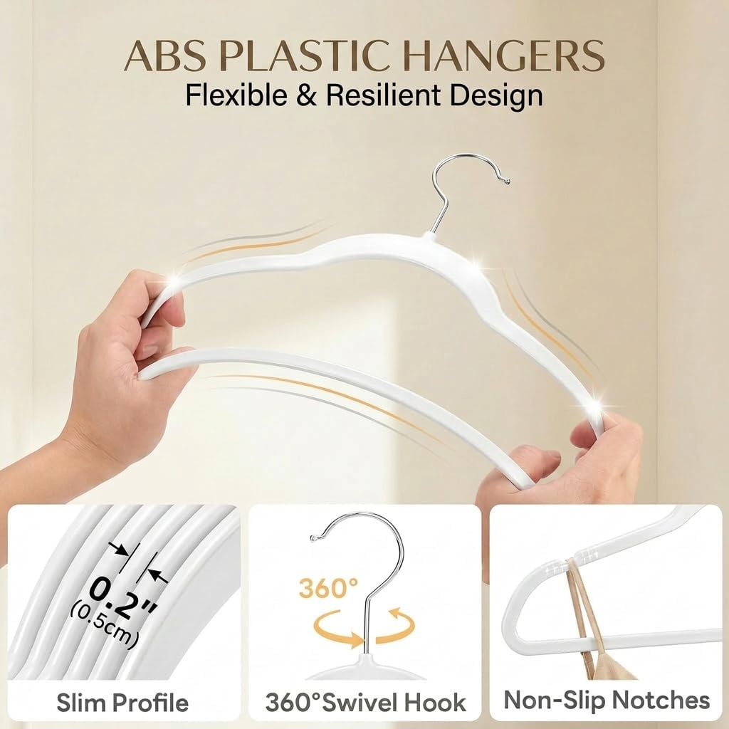 SMARTOR Plastic Hangers 50 Pack - Thin Clothes Hangers Heavy Duty | Durable | Lightweight | Space Saving | Slim | Flexible - Dorm Room Essentials for College Students - White