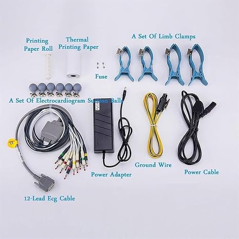 Portable ECG Machine Digital Electrocardiograph,Mobile 12-Lead Heart Monitor,with 3-Channel Color LCD, Digital EKG Device For Home Use, Includes Printing Paper