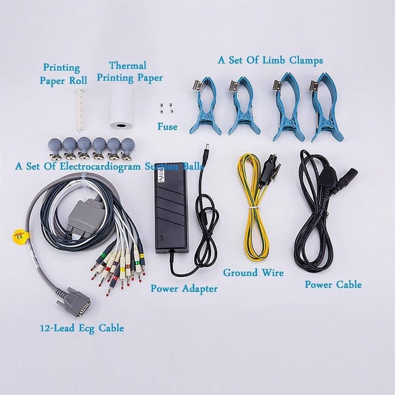 Elettrocardiografo portatile, monitor paziente ECG EKG, elettrocardiografo digitale LCD a colori a 12 derivazioni e 3 canali, con carta da stampa
