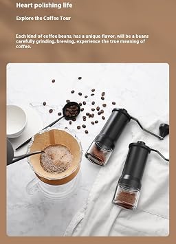 Manual Portable Coffee Bean Grinder, Hand-Operated Hand-Washed Coffee Grinder for Moka Pot with Adjustable Ceramic Stainless Steel Conical Burr, Hand Crank Mill (Stainless Steel Grinding core)